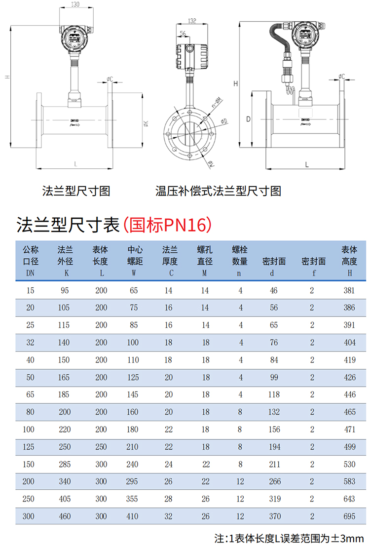 dn20渦街流量計(jì)法蘭式尺寸圖